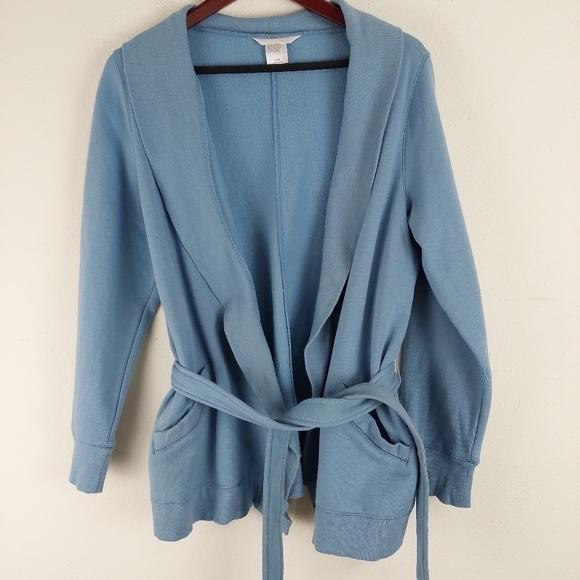 Gilligan & O’Malley Blue Belted Lounge Robe Cardigan Knit Fleece Pajama Sz S/M. - Picture 7 of 11